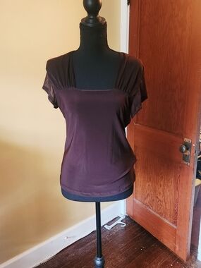 Vintage Suzie Chocolate Brown Square Neck Short Sleeve Top